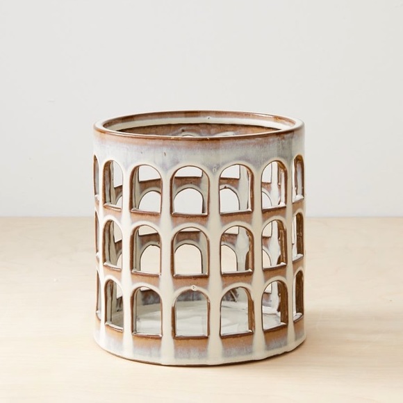 West Elm Accents New West Elm Ceramic Cutout Lantern Wide White